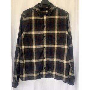 AllSaints Men’s 2XL Flannel Button-Up Shirt Navy Red Plaid Streetwear Grunge